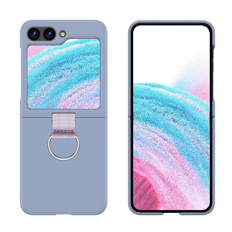 Funda de teléfono sencilla y plegable con hebilla y anillo para Samsung Galaxy Z Flip 3 4 5 5G, funda trasera de silicona suave a prueba de golpes: Lona / Gris