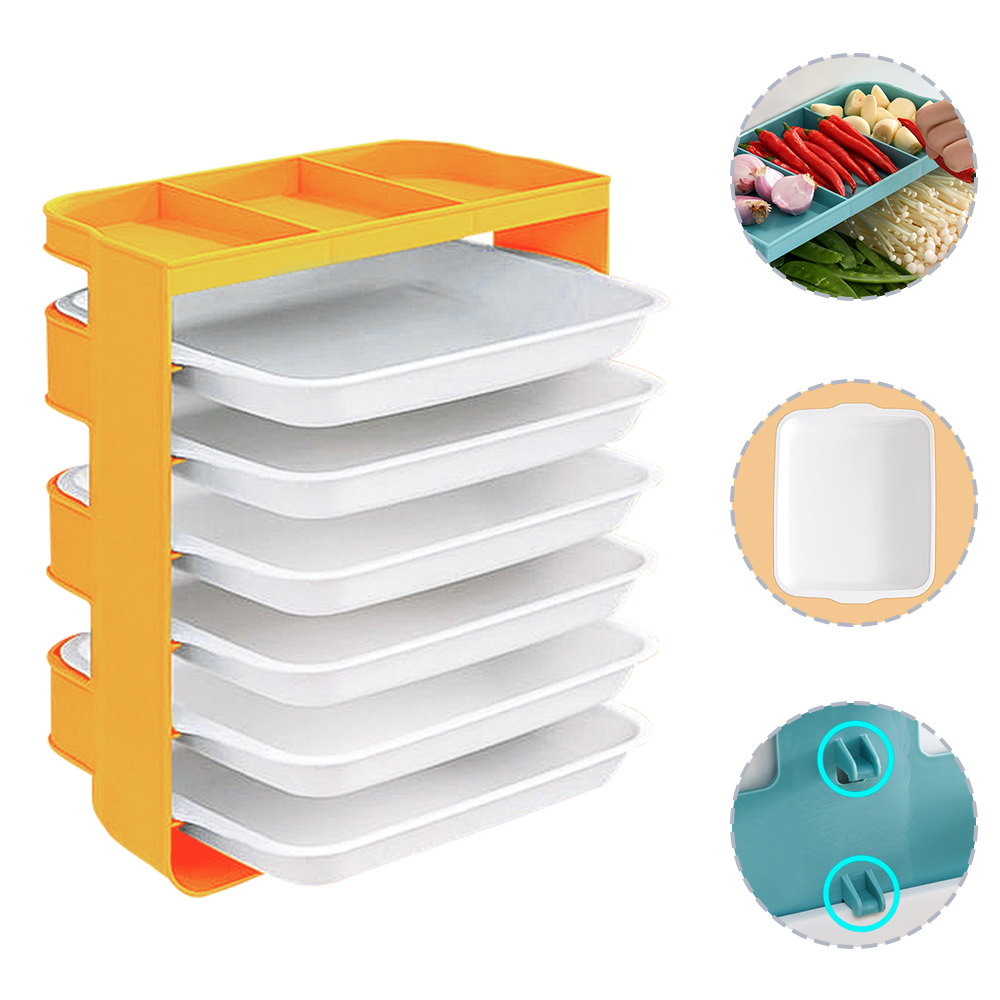 Plateau de rangement de légumes et de fruits à 6 niveaux, étagère murale multifonctionnelle de cuisine, ensemble de rangement de fournitures de cuisine: YELLOW / 3-Layer