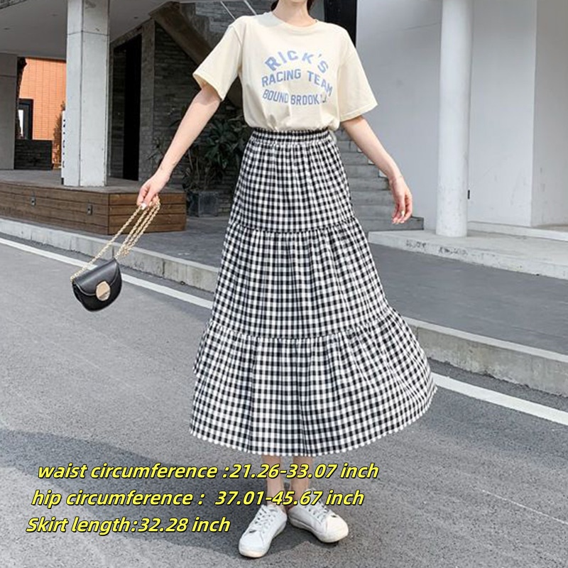 Casual Vintage Women Skirt Matching Chic Lady's White Skirt Sweet Girl's Cake Skirt Elastic Waist A-Line Mid Length Flare Skirt: L / Blue