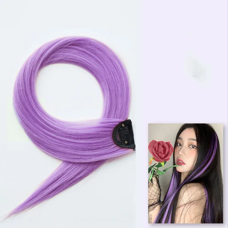 60cm postizo horquilla extensión de cabello Clip en postizo largo recto colgante oreja peluca Clip extensiones de cabello sintético Accesorios: Azul oscuro