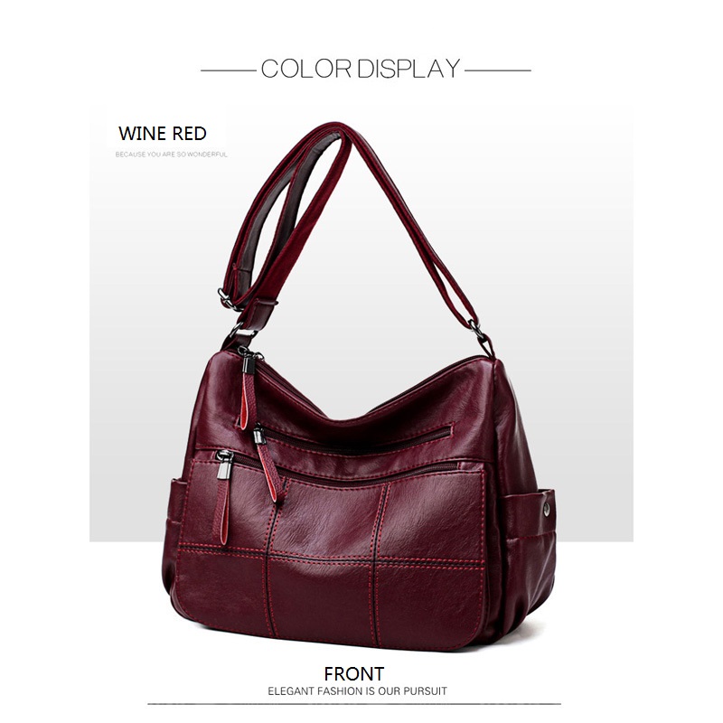 Vrouwen Lederen Handtassen Vrouwen Vintage Messenger Bags Crossbody Tas Vrouwen Tote Schoudertas Top-handvat Tassen: WINE RED