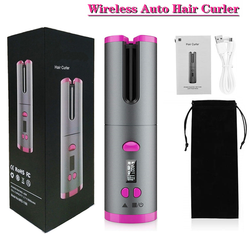 Air Curler Usb Draadloze Automatische Haar Krultang Auto Draadloze Krultang Usb Oplaadbare Haar Waver Tang Iron Curling Wand: Grey