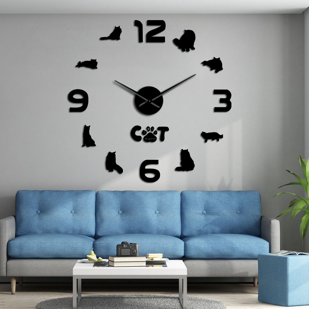 Siamese Katze Ragdoll Katze DIY Große Wanduhr 3D Katze Silhouette Zauberstab Kunst Spiegel Aufkleber Katze Haustier Heimat Dekor Ragdoll liebhaber