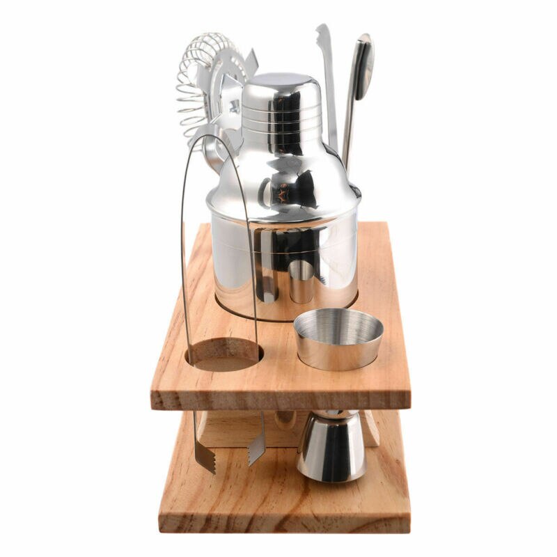 Stainless Steel 5 Pcs Set Cocktail Shaker Mixer Drink Bartender Browser Kit Bars Set Tools With Wine Rack Stand 350ml Barwares