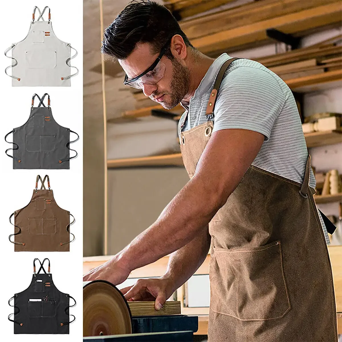 Nueva de delantal con pechera de mezclilla de lona gruesa, cocina, taller, delantal de trabajo pesado para hombres y mujeres, accesorios de cocina para el hogar