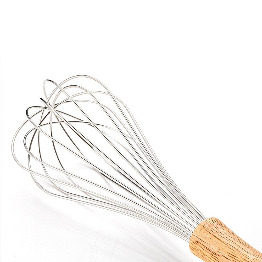 Hand Whisk Cooking Baking Restaurant Easy Clean Wooden Handle Beater Home Kitchen Stirring Stainless Steel Manual Blender