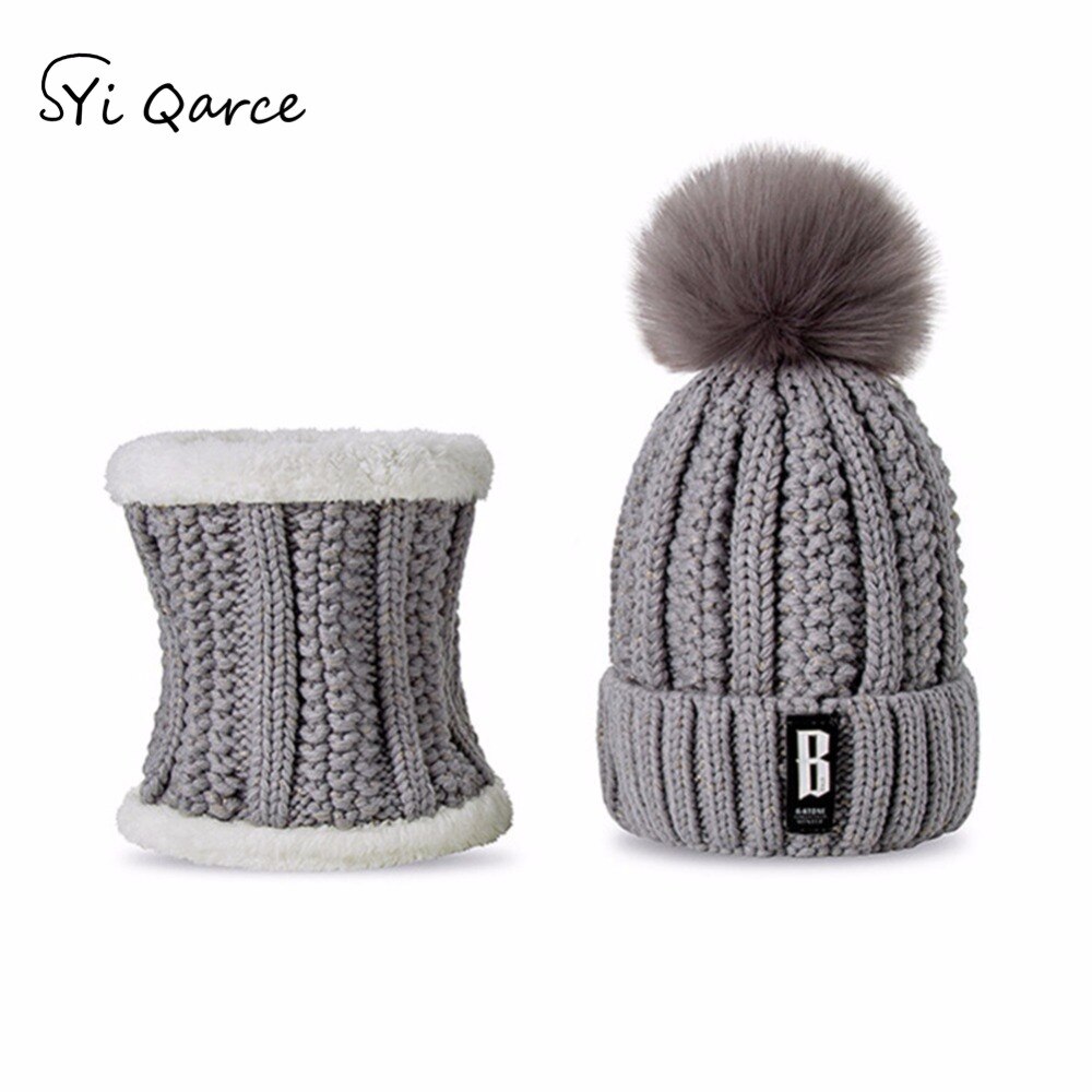 SYi Qarce Letter B 2 Pcs Women Winter Warm Knitted Hat Scarf Set Fleece Prefect Christmas for Girl's Women's hat and scarf