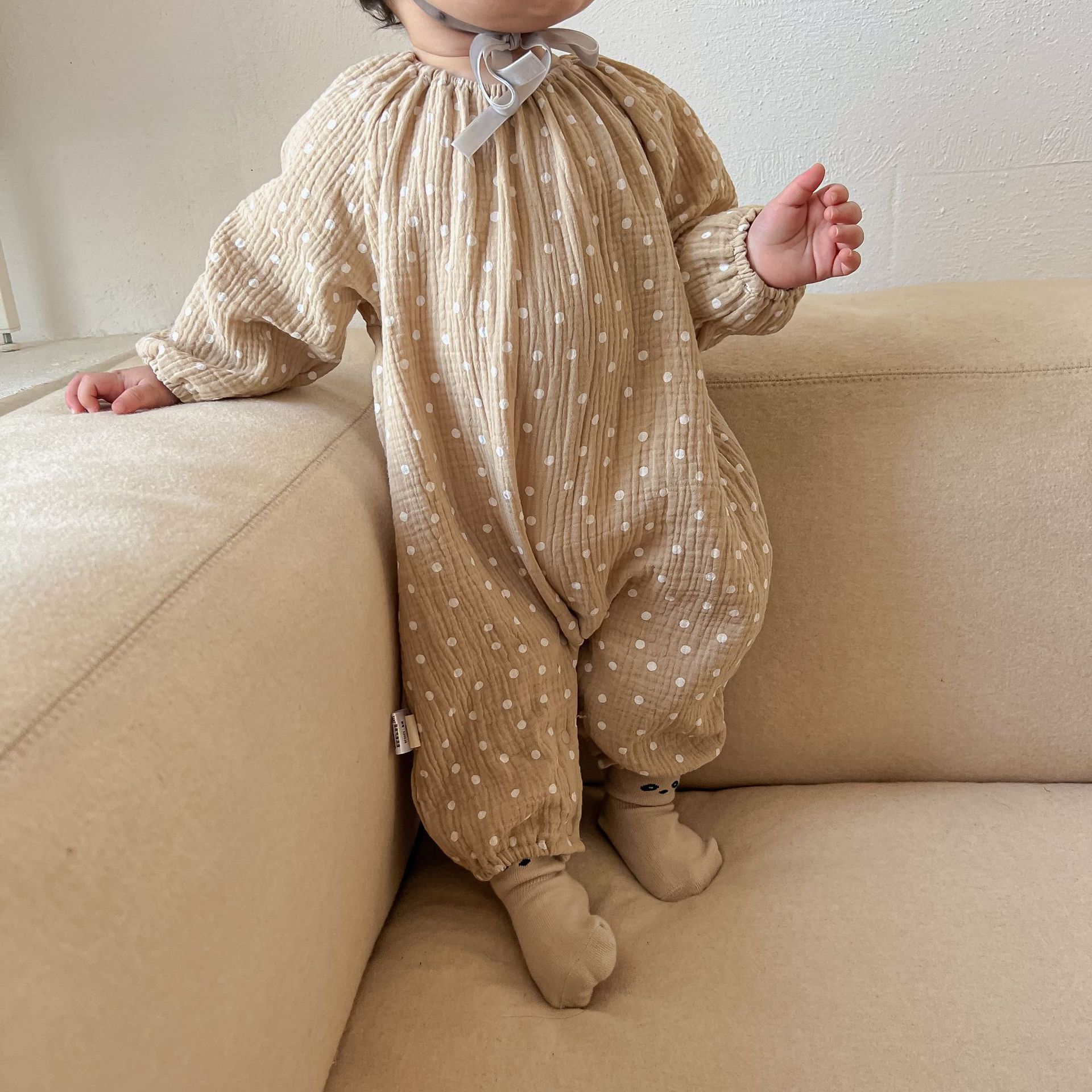 2022 Frühling Baby lang Ärmel Strampler niedlich drucken Overall Kleinkind Junge Pyjama dünn atmungsaktiv Baby Mädchen Punkt Overall