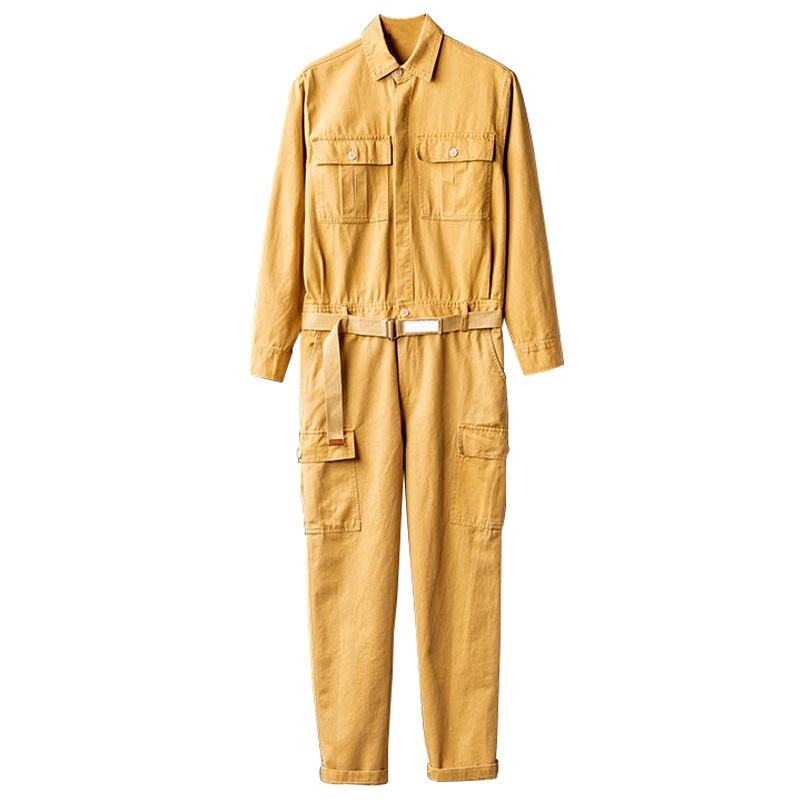 Mono de manga larga de algodón con solapa para hombre, ropa de trabajo japonesa, holgada, con múltiples bolsillos, pantalones Cargo, color caqui y negro