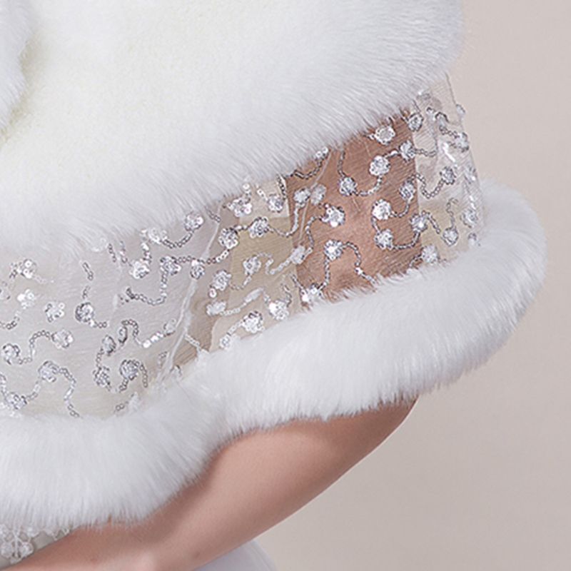 Bruid Bruiloft Sjaal Herfst Winter Pluche Kant Strass Sjaals Cape Sjaal