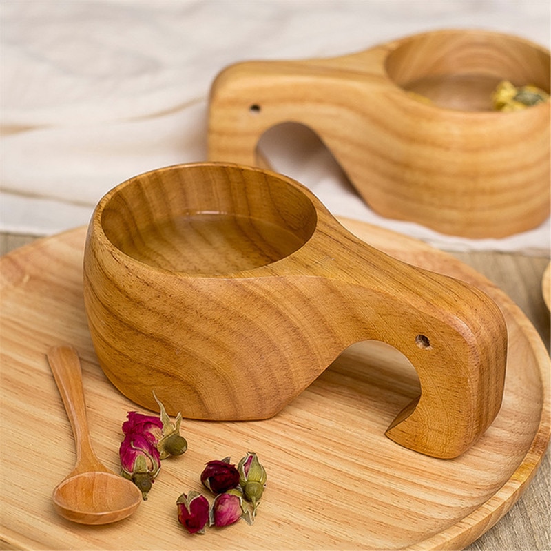 Taza portátil china de madera para café, té, leche, agua, zumo, limón, hecho a mano, novedad