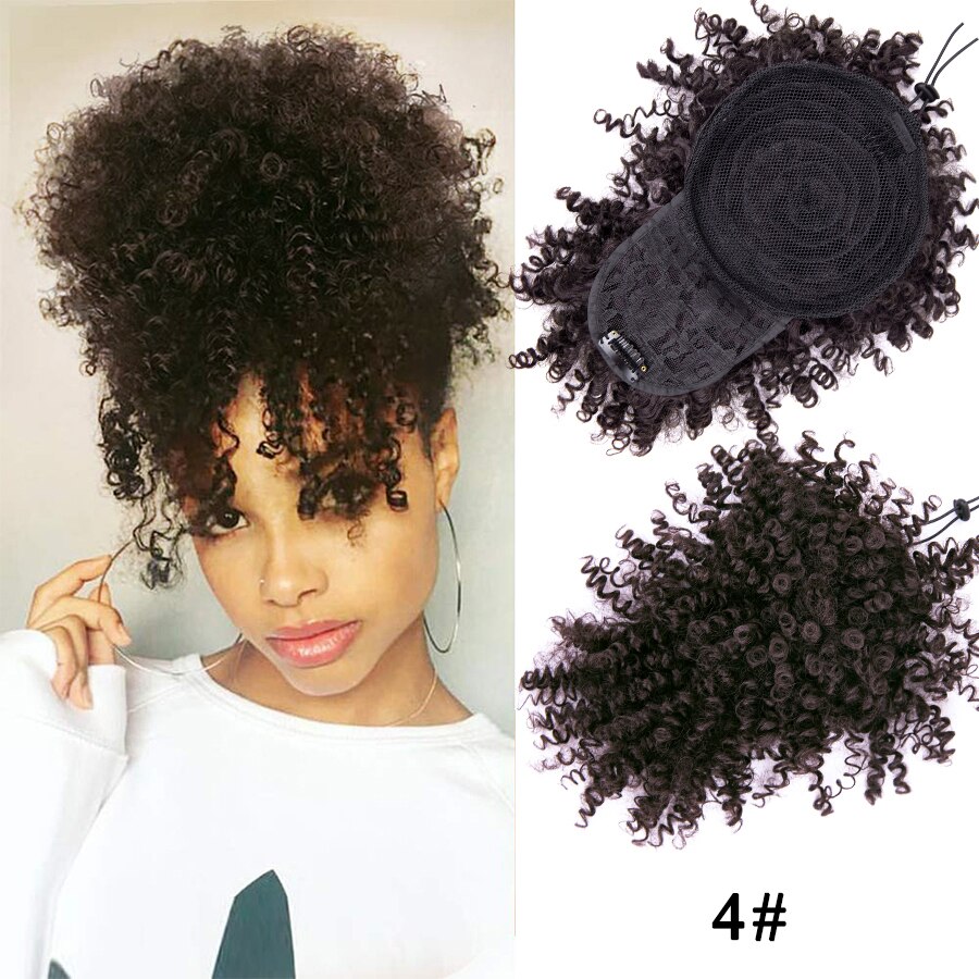 Leeons Kinky Curly Hair Bangs High Puff Ponytail Synthetic Hair Extensions African American Hair Ponytail With Bangs 11 Colors: 4