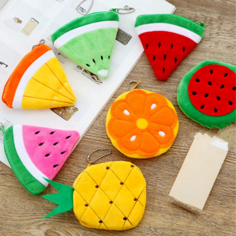 Owoce Kawaii pluszowa portmonetka dzieci zamek błyskawiczny małe drobne torebka portfel kobiety etui portfel dziewczyna mini krótkie etui na monety portfel