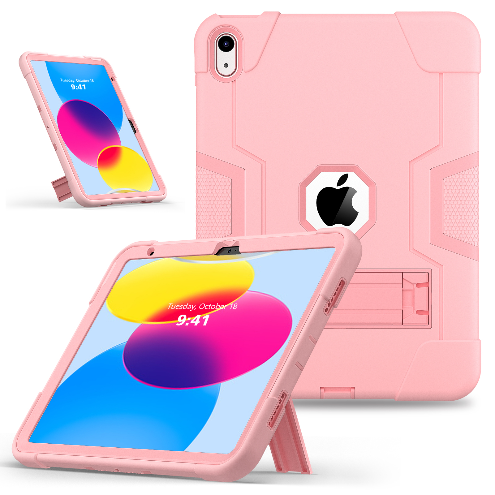 Kickstand Rugged Case Universal For iPad 11" (A16) 11th 10.9 10th A3355 A3356 A2757 A2777 A2696 3-Layers Protect Cover: 12.4 / Pink