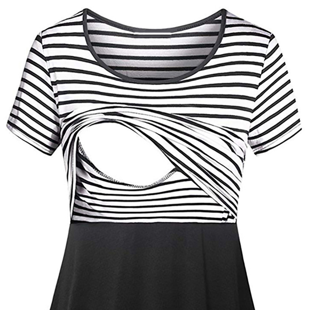 Sommer barsel kjole kvinder gravid ammende stribe amning sommer barsel kjole vestidos maternidad mujer