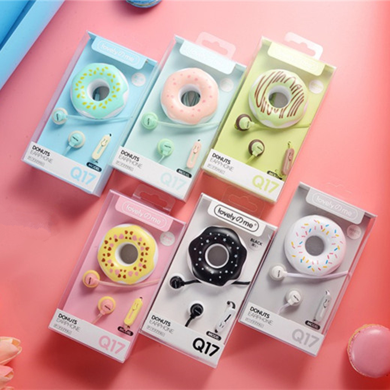 Cute Donuts Macarons Earphones 3.5mm in-ear Stereo Wired Earbuds with mic Earphone Case for Kids iPhone Xiaomi Girls MP3