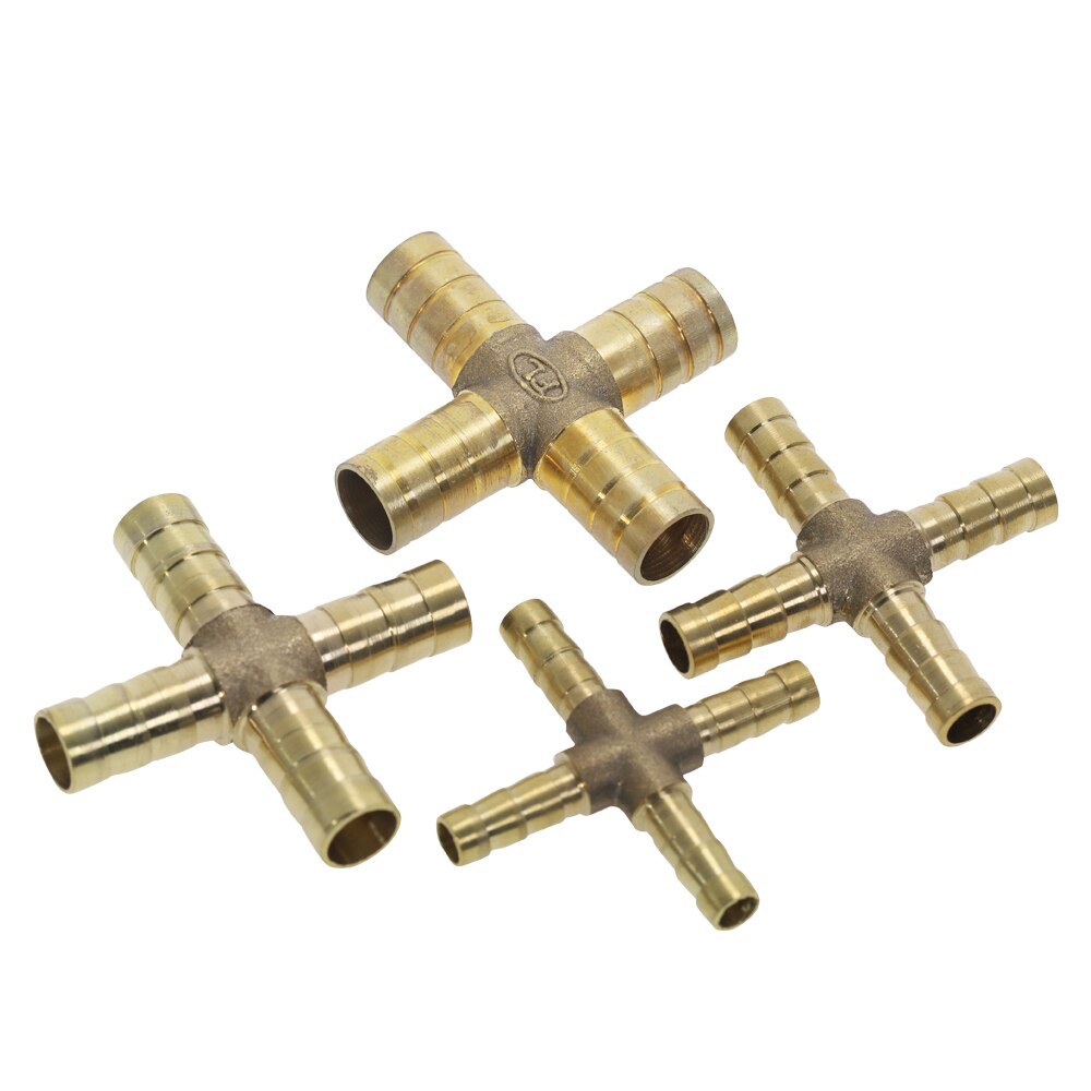 Messing splejserør fitting txyu type slange modhage 4mm 6mm 8mm 10mm 12mm kobber modhager konnektor led kobling adapter: 4- vejs / 10mm modhager