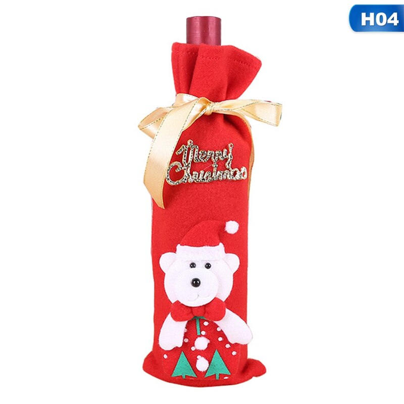 Décoration de table pour fête de noël, père noël, bonhomme de neige, housses de bouteille de champagne, housses de bouteille de vin rouge, sac: H04
