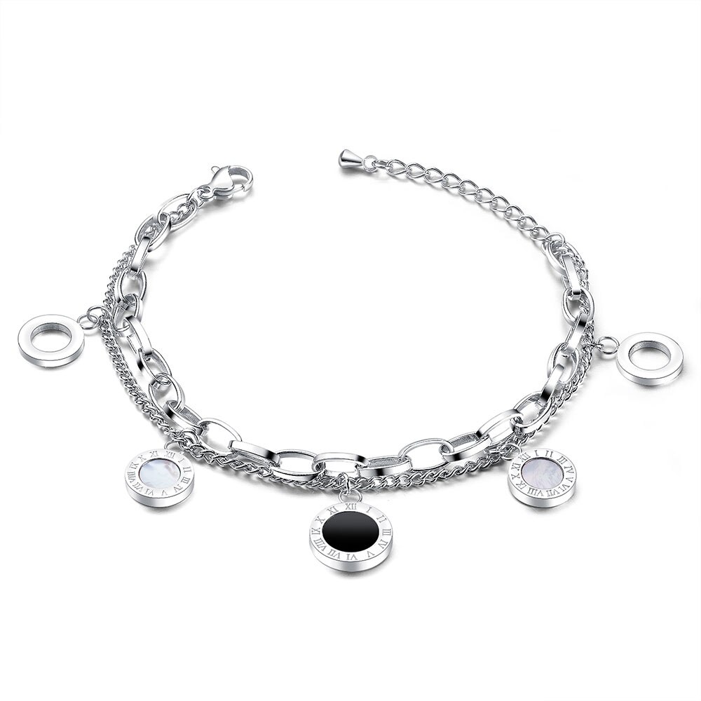 AENINE Edelstahl Multi-schicht Römischen Ziffern Damen Armbänder Klassische Charms Engagement Armband Für Frauen AB18169: Stahl farbe