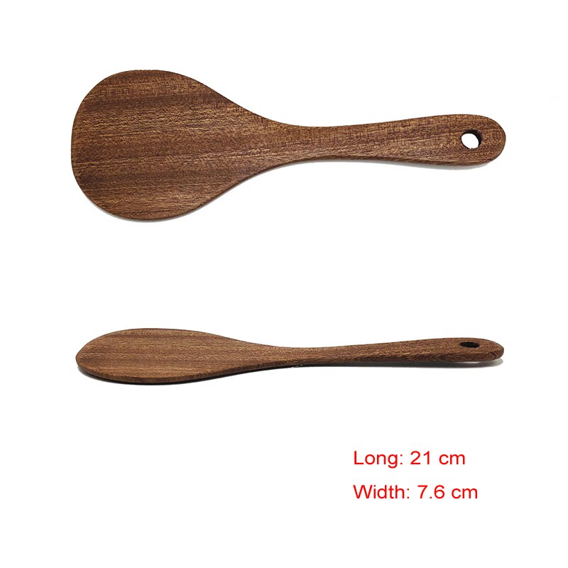 Juego de utensilios de cocina antiadherentes de madera de teca, espátula, pala, sopa, cuchara de arroz, herramienta de cocina, vajilla, 1 ud.: 6