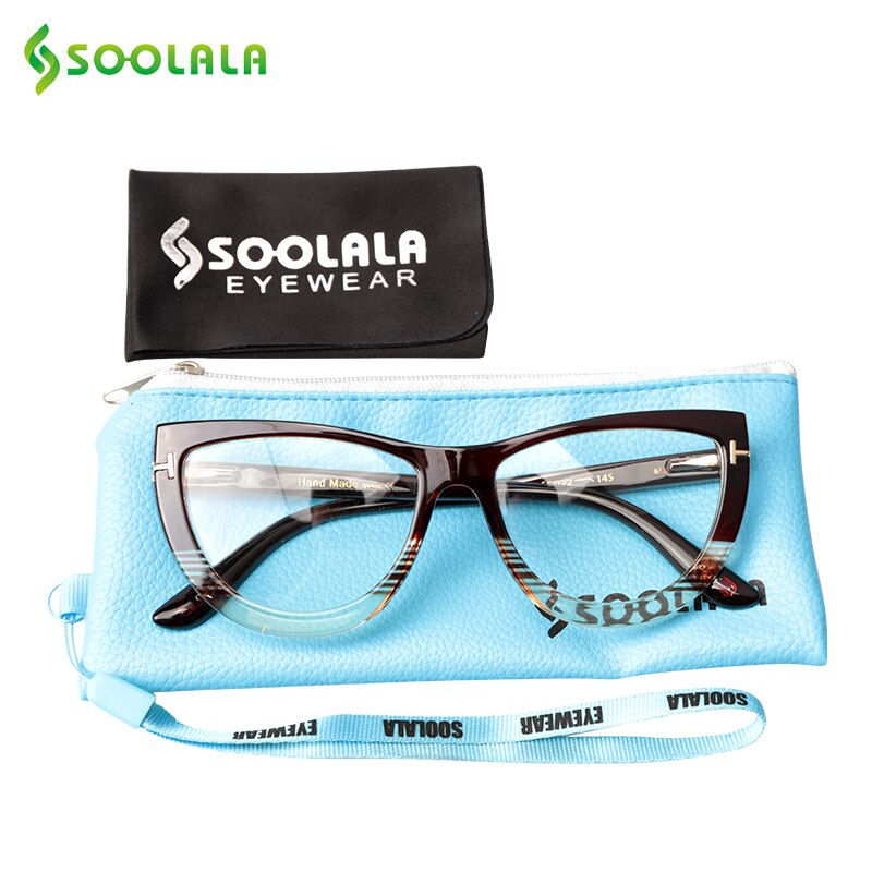 SOOLALA Oversized Cat Eye Eyeglasses Frame Womens Spring Hinge Clear Lens Female Myopia Optical Computer Transparent Glasses