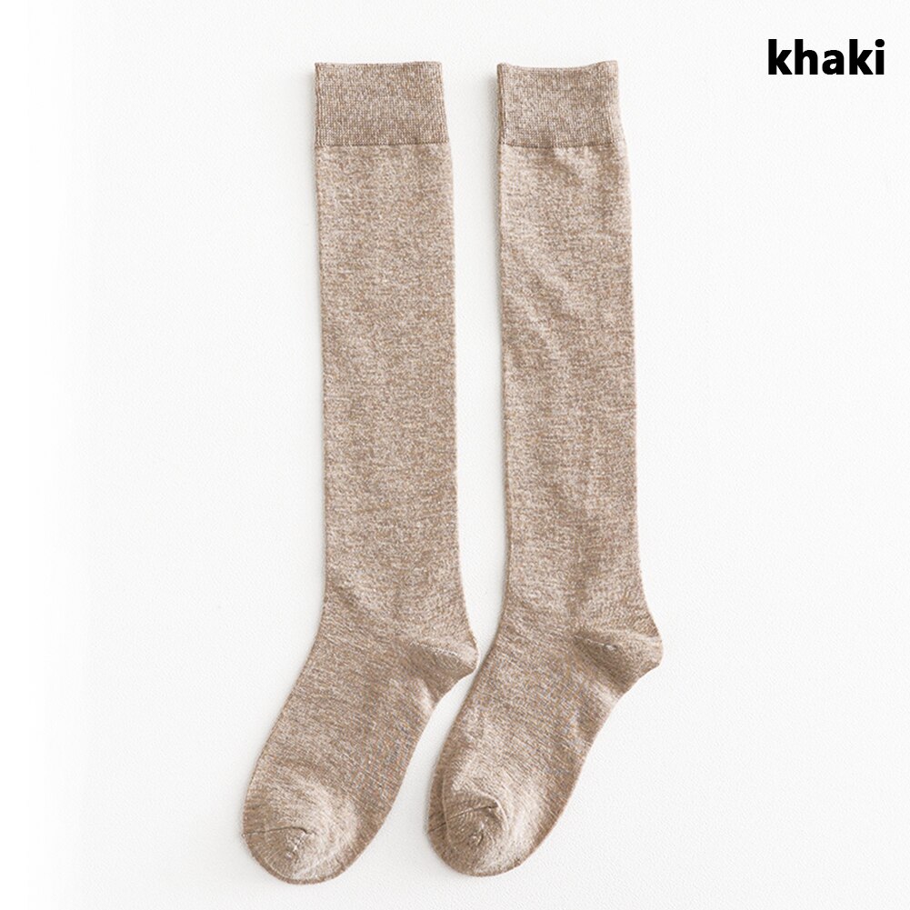 Cotton Ladies Knee High soild color Socks Women student Socks School Party street dancing knee sock for women girls Ladies: khaki