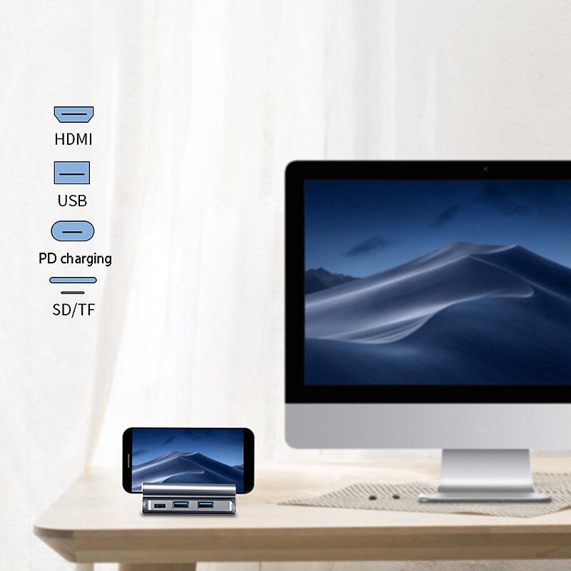 Type C HUB Docking Station USB-C to HDMI Dock Power Adapter Vertical Base with Bracket