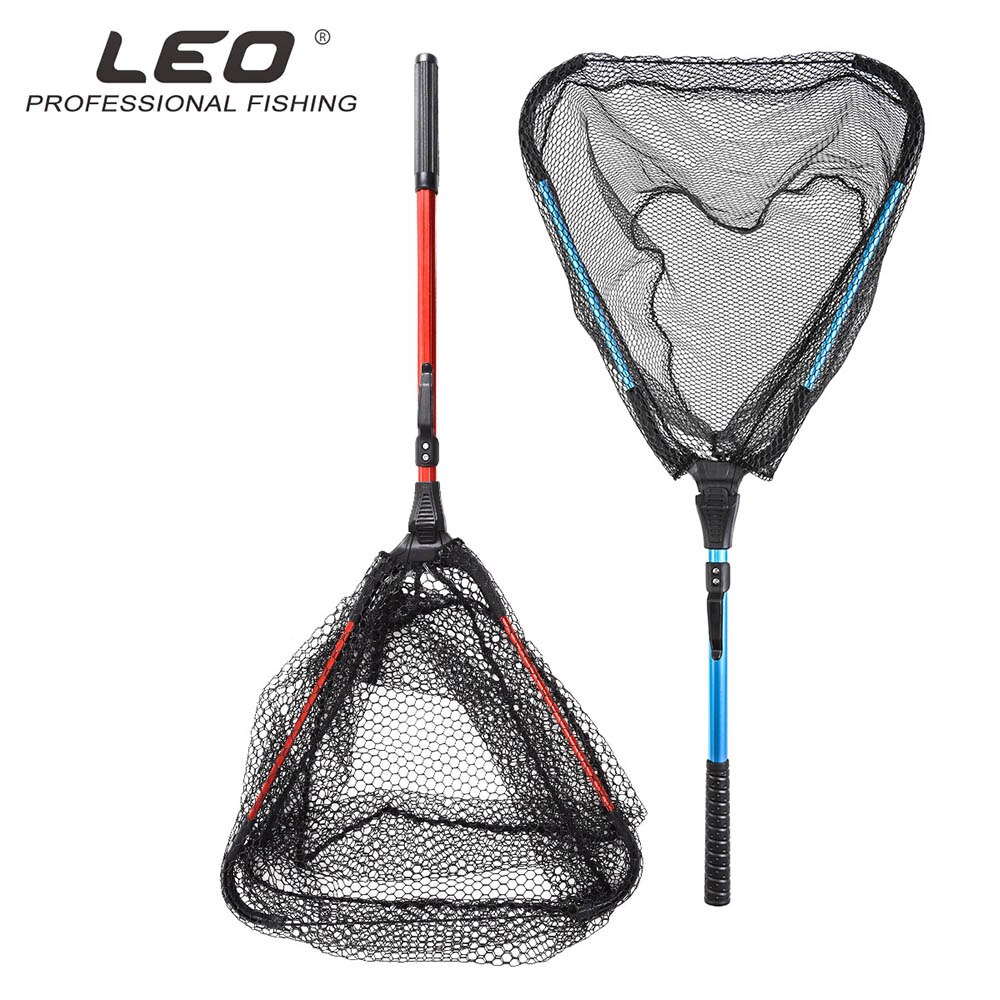 LEO Outdoor Portable Aluminum alloy Foldable Single Section Fly Fishing Hand Dip Net Fishing Net Black Red Triangle Dip Net Tool