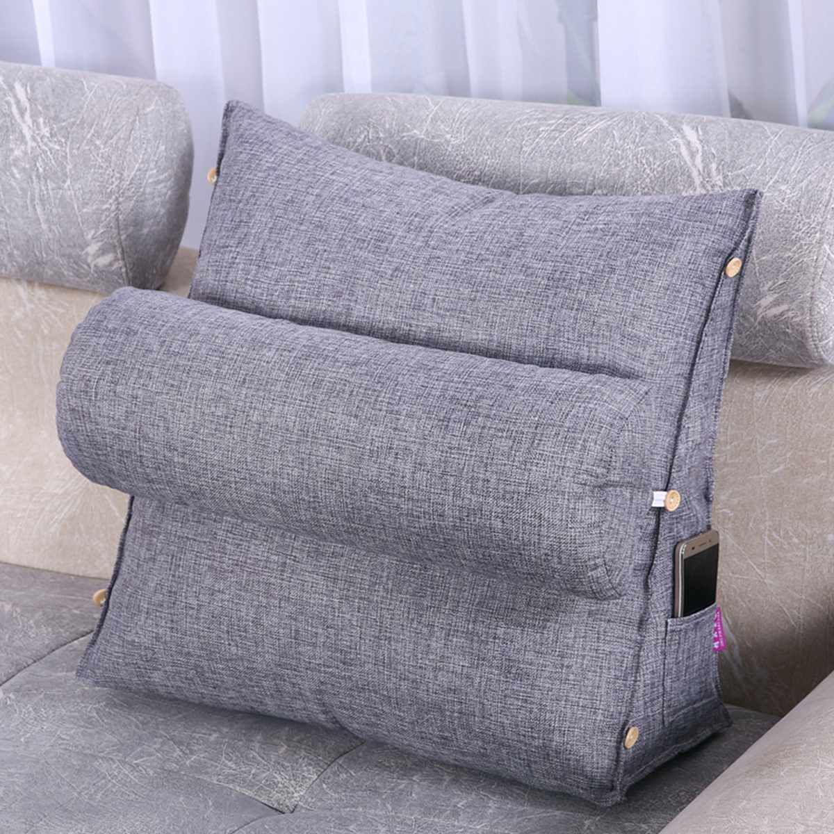 Bed Triangular Cushion Chair Bedside Lumbar Chair Backrest Lounger Lazy Office Chair Reading Pillow Household Decor 20x45x45cm: Light Grey