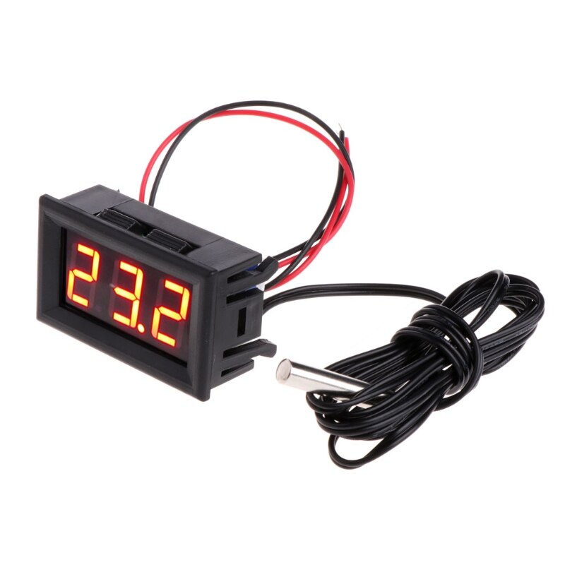 Mini termómetro Digital LED para coche, medidor de Panel con Monitor de temperatura, rango de medición-50-110C, CC de 12V, con sonda de temperatura: Rojo