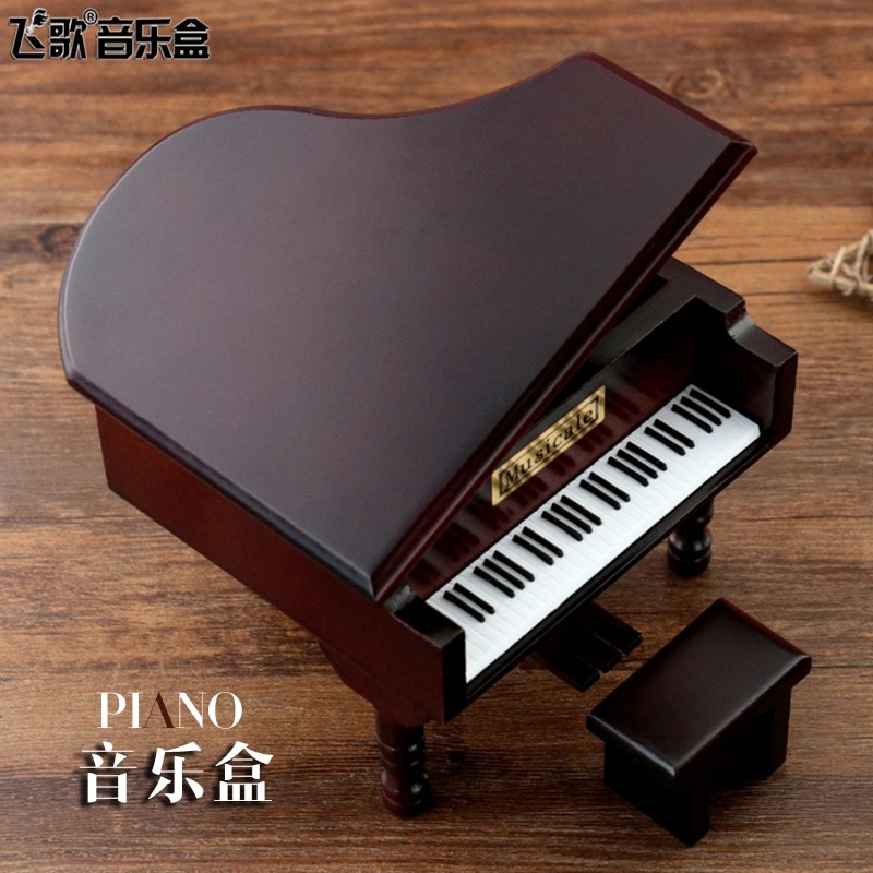 Cajas de música decorativas, Mini constelación de madera con manivela, Piano de imitación, movimiento dorado,