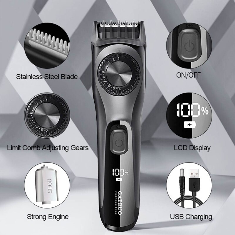 Adjustable Beard Trimmer for Men, Mens Stubble and Beard Hair Trimmer Cordless and Rechargeable with 2 Combs