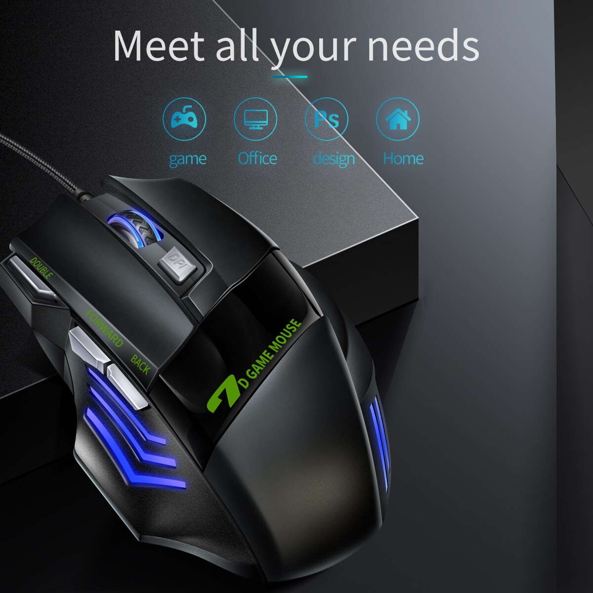 Ergonomic Wired Gaming Mouse 7 Button LED 4800 DPI USB Computer Mouse Gamer Mice Silent Mause With Backlight For PC Laptop