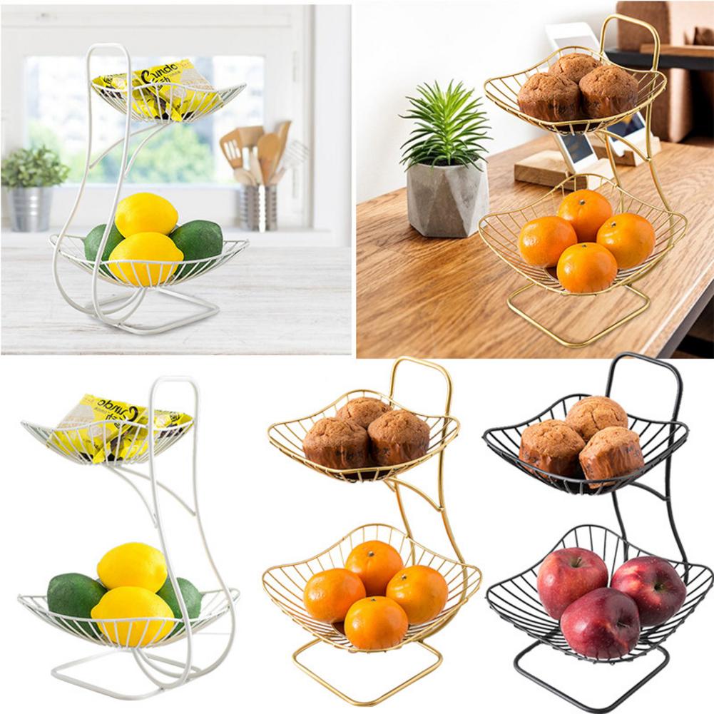 2 Tier Fruit Basket Holder Stand Kitchen Storage Stainless Steel Living Room Kitchen Organizer Decor
