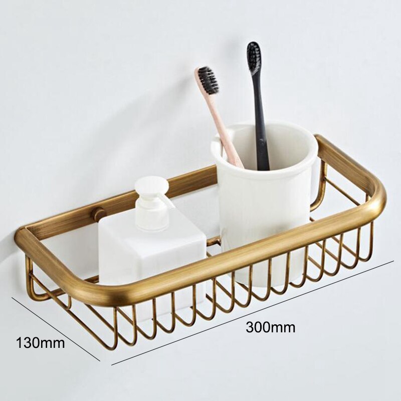 Bathroom Shelf Antique Bronze 45cm/30cm Shampoo Holder Bath Storage Bath Wall Shelves Rectangle Copper Shelf Bathroom Hardware: 30cm