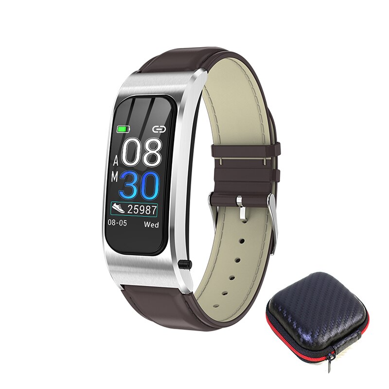 Smart watch Wireless Headphones Heart Rate Blood Pressure Fitness Bracelet Bluetooth 5.0 Earphone Headset Wristband Watch Band: Silver leather box