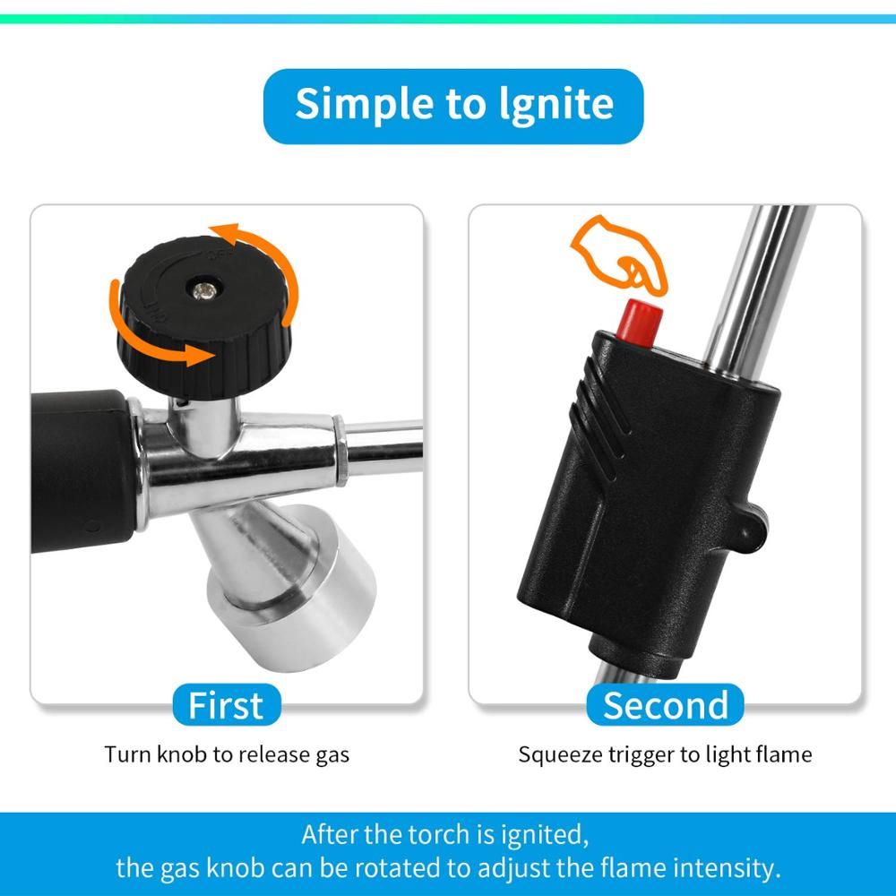Propane Burner Blow Torch Self Igniting with Flame Control Valve Anti-slip Handle(gas tank not included)