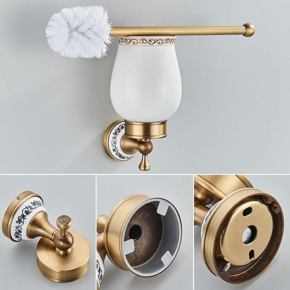 Badezimmerzubehör, antikes Durcheinander, luxuriöser Papierhalter, Toilettenbürstenständer, Warenkorb, Regal, Seifenschale, Handtuchring und Haartrockner