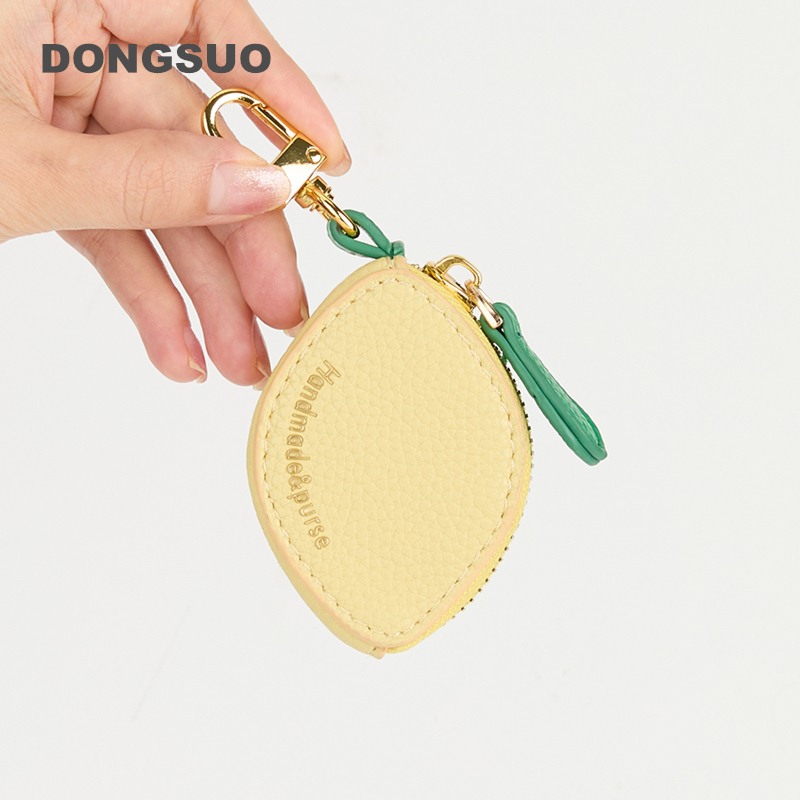 Yellow lemon Fruit Charm coin purse cute key chain mini pouch Wallet for girl women spring summer