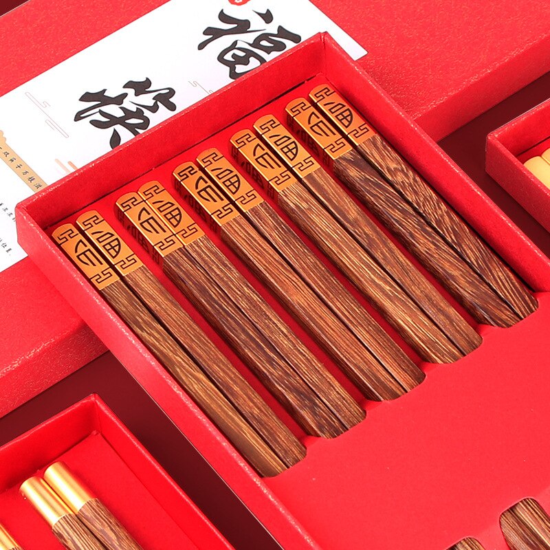 Natural Wood Wendge Chopsticks Cutlery Tableware Set Chinese Chopsticks Food Chopsticks Set Housewarming Box