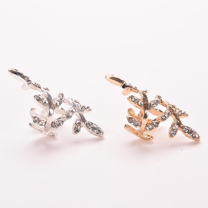 Retro Crystal Earings Rhinestone Leaf Ear Cuff Earrings Warp Clip Ear Clip Women's Jewelry 1PC Graceful