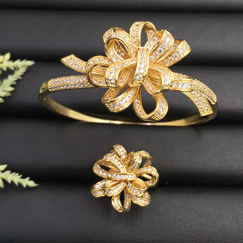 Laninika Jewelr novia delicado espiral borla Micro chapado romántico brazalete con anillo banquete diario mejor