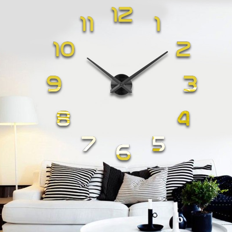 Horloge murale de grande taille, miroir autocollant de 3D, décoration bref de salon, pour salle de meeting, bricolage
