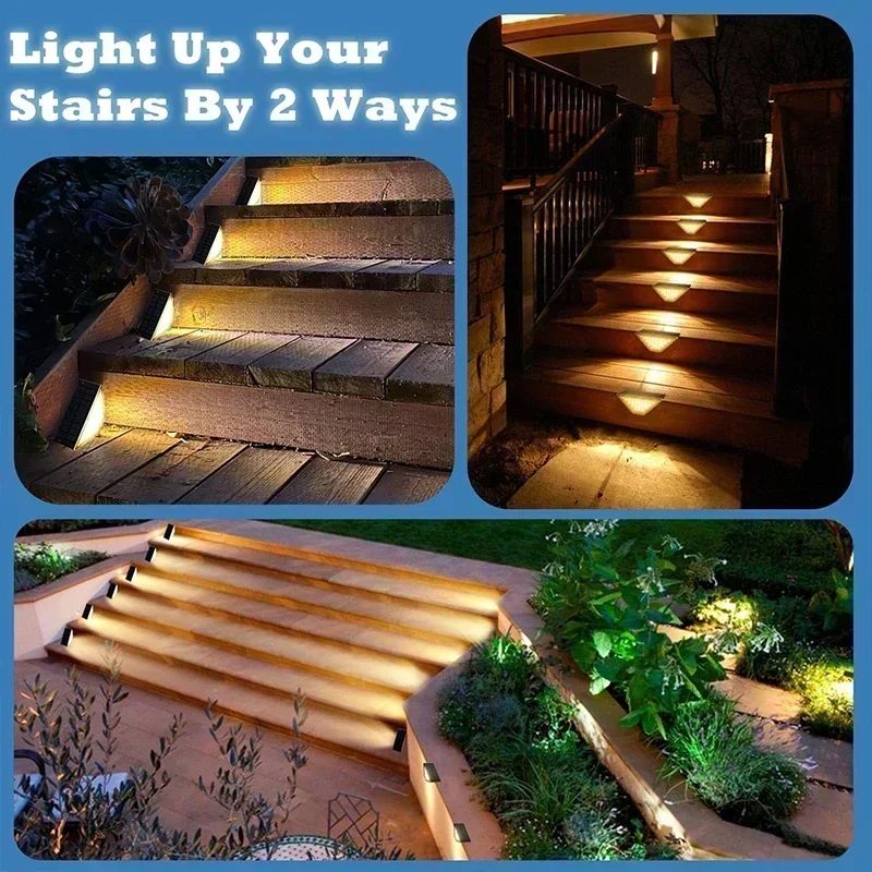 Solar Lights for Outdoors Stair Lamps Warm White LED Step Light, IP65 Waterproof Steps, Garden, Walkway, Stairs Path