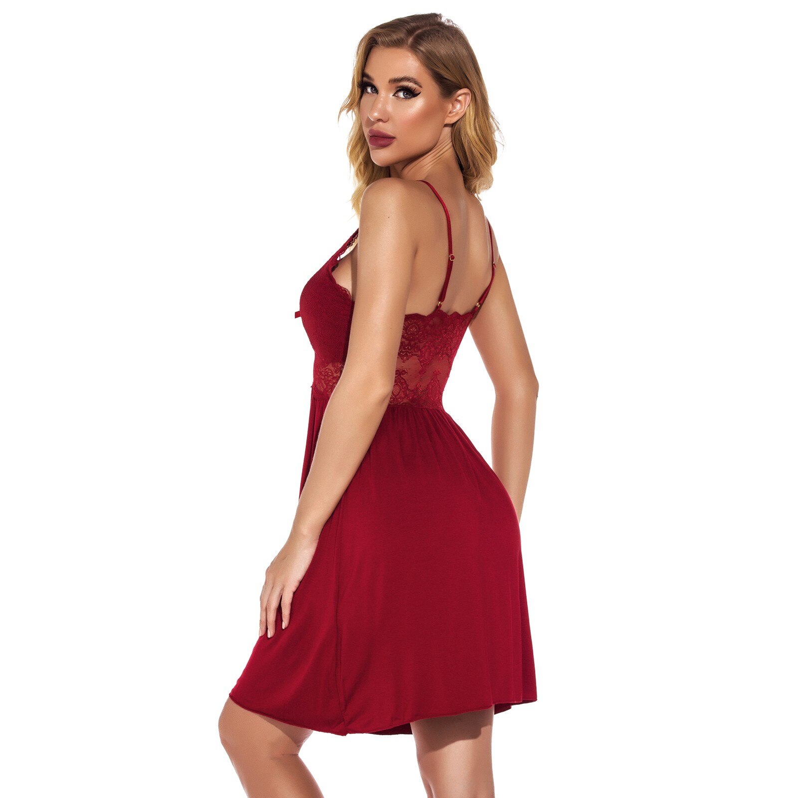 Pyjama Set Vrouwen Winter Sexy Lady Satin Lace Splice Draadloze Beha Lingerie Backless Pyjama Nachthemd Slaap Tops Dames #3
