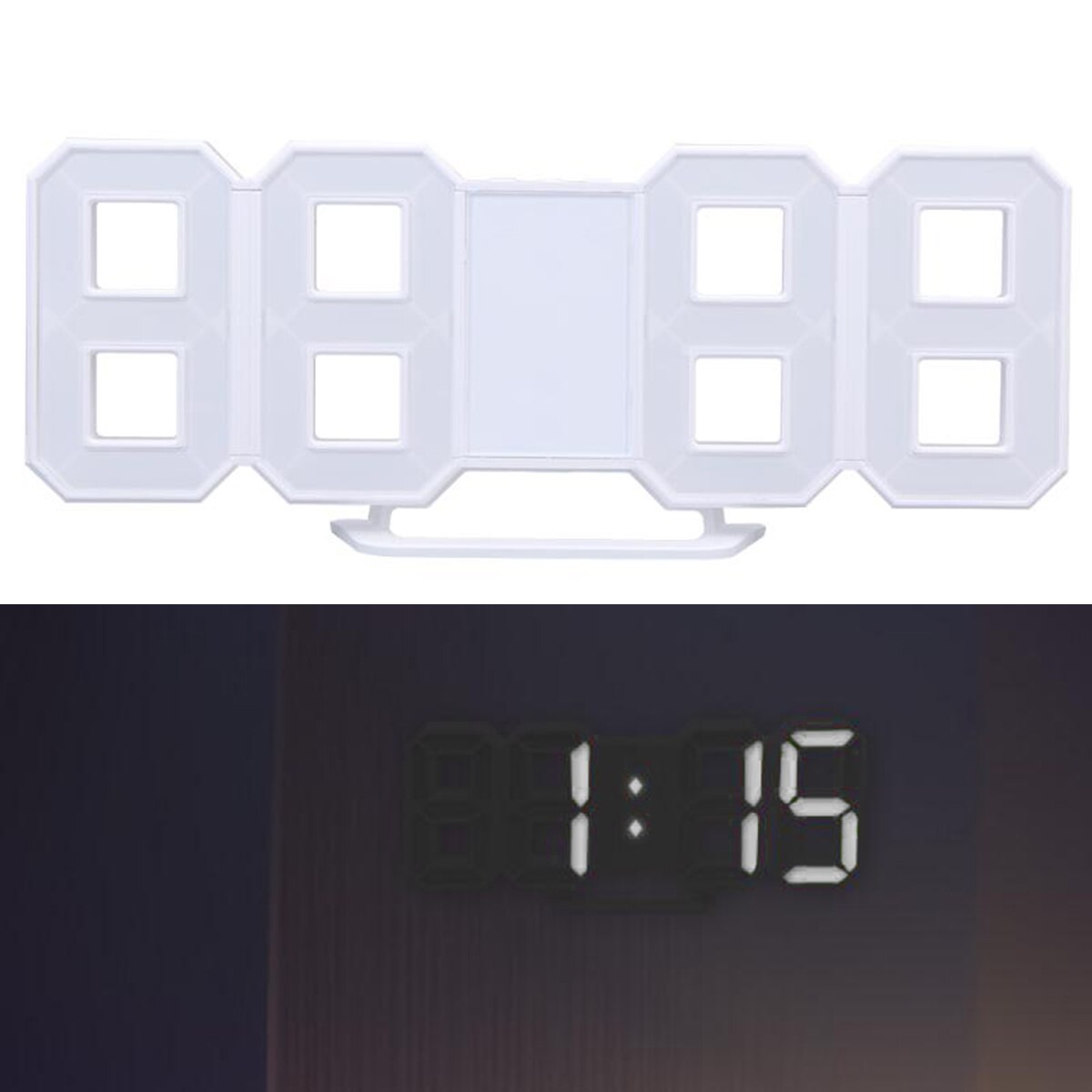 Digital USB Desktop Clock LED Clock 12/24 Hours Display Alarm Clock with Snooze Mode 8888 Display: White