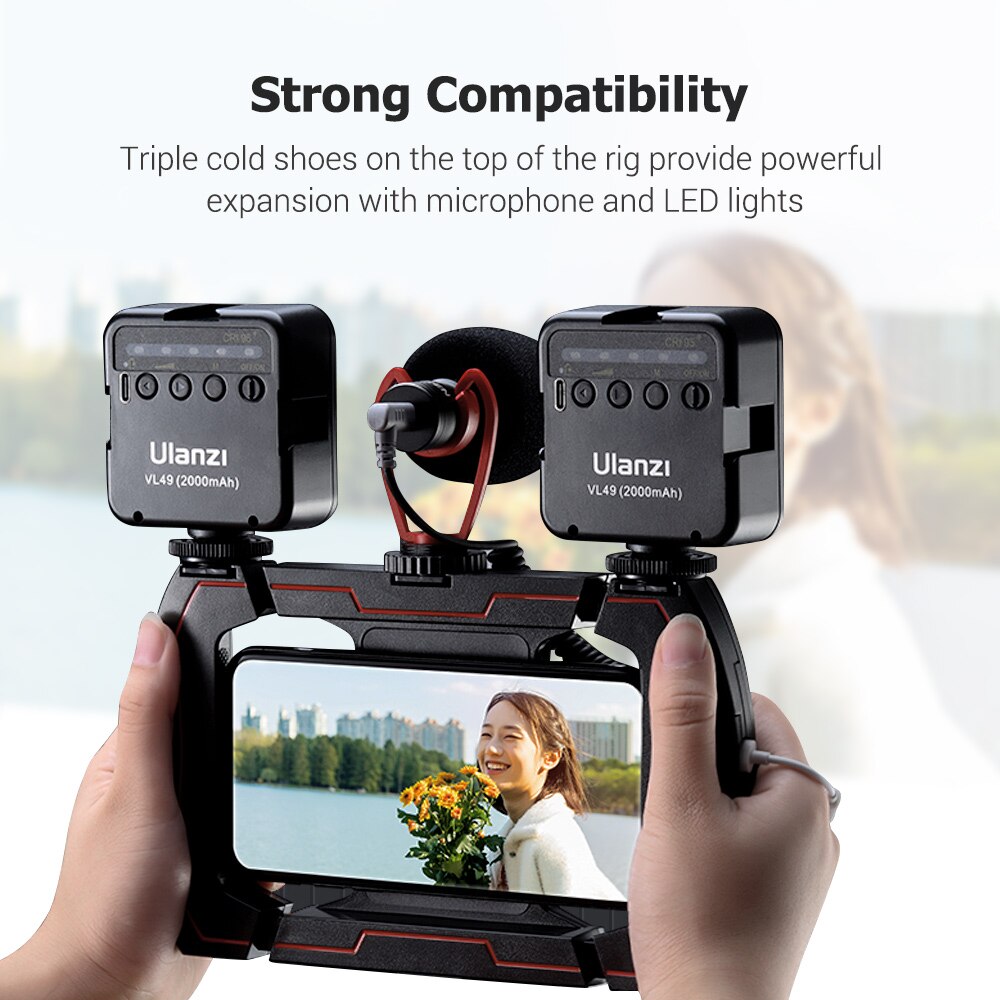 Ulanzi Video Vlog Telefoon Opladen Rig Kooi Met Triple Koude Schoen 1/4 Schroefdraad Voor Smartphones Microfoon Led Licht Montage