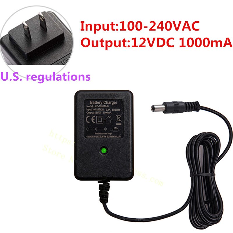 6V / 12V Remote control car charger,toy car charger,children electric motorcycle battery charger,universal charger: LK-12V1000mA  US