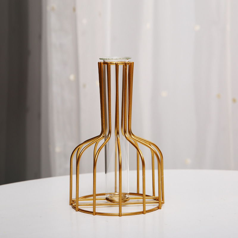 Wine Bottle Simple Hollow Iron Vase Decoration Home Living Room Transparent Simulated Flower Dried Flower Container