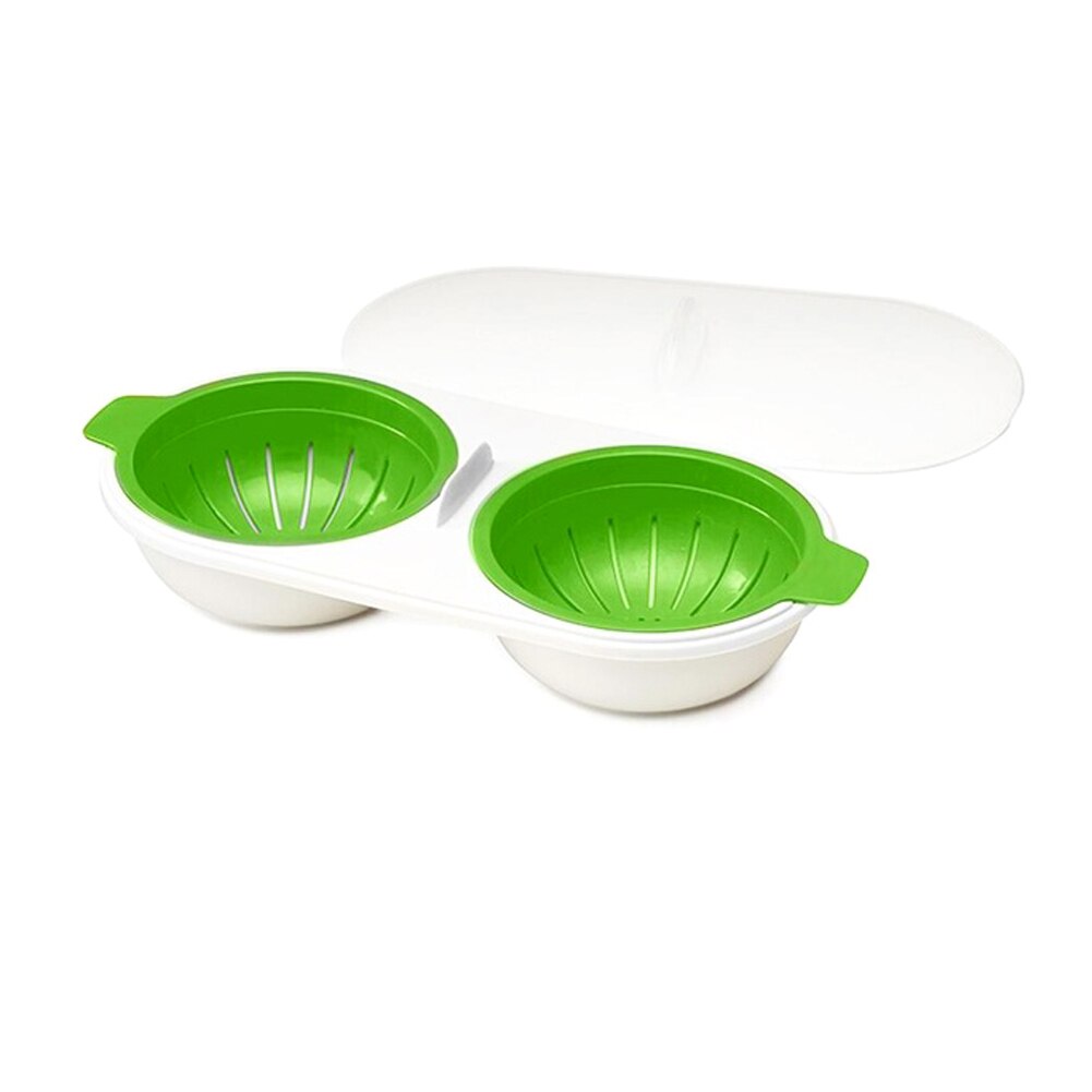Microwave Egg Poacher Food Grade Cookware Double Cup Egg Boiler Kitchen Steamed Egg Set Microwave Ovens Cooking Tools: Green
